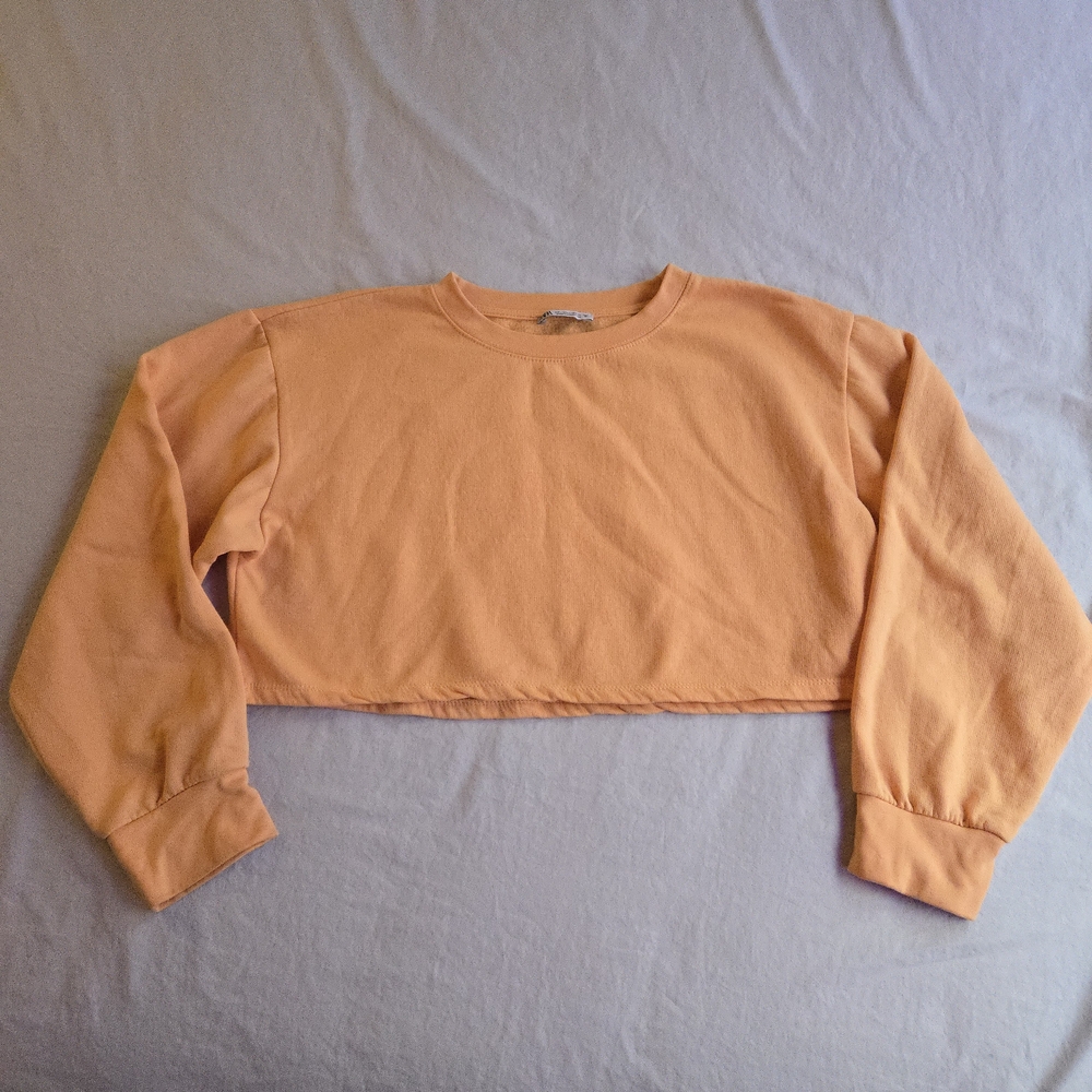 Zara Orange Peach Cropped Crewneck Boxy Sweatshirt Spring HAL3